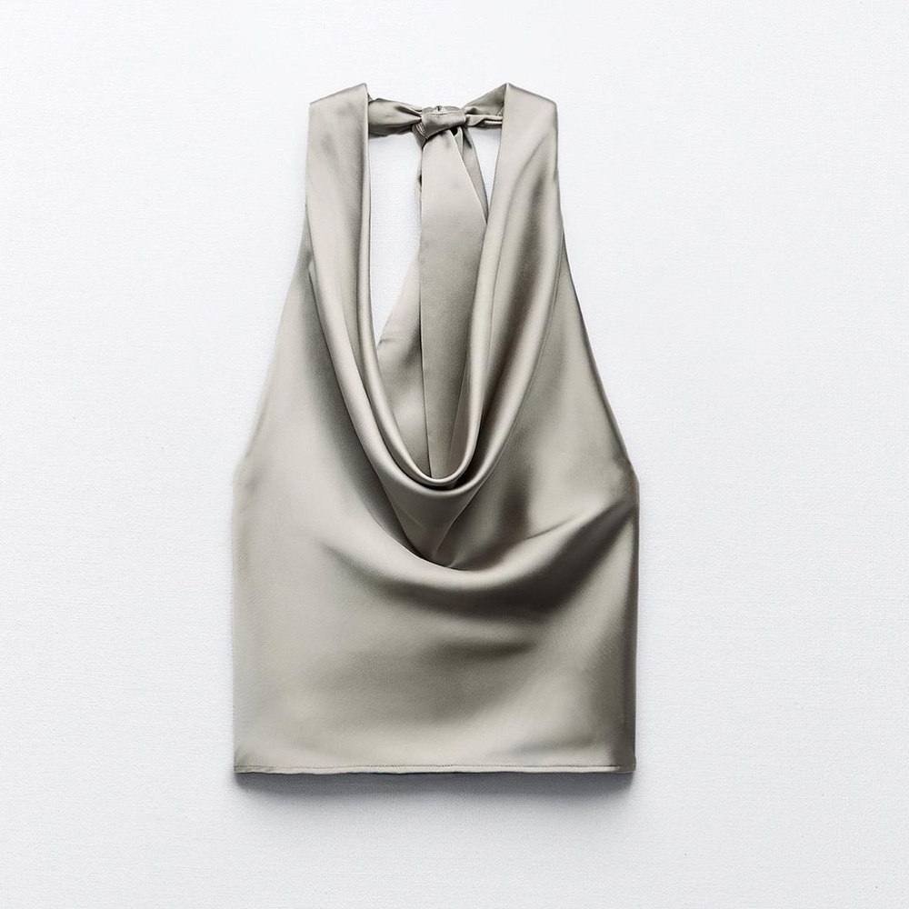 Zara Satin Effect Halter Top in Soft Gold Size Small